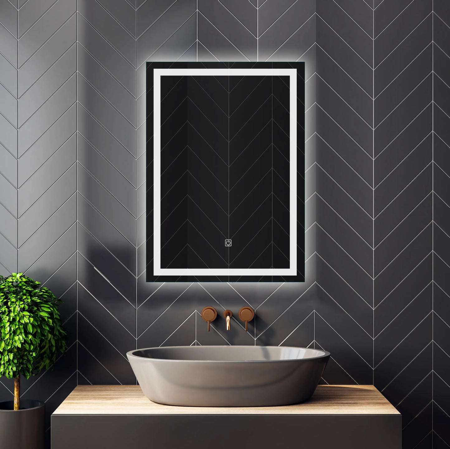 Miroir de maquillage de salle de bain rectangulaire sans cadre à montage mural éclairé par LED - 20x28 / 32x24 / 40x24
