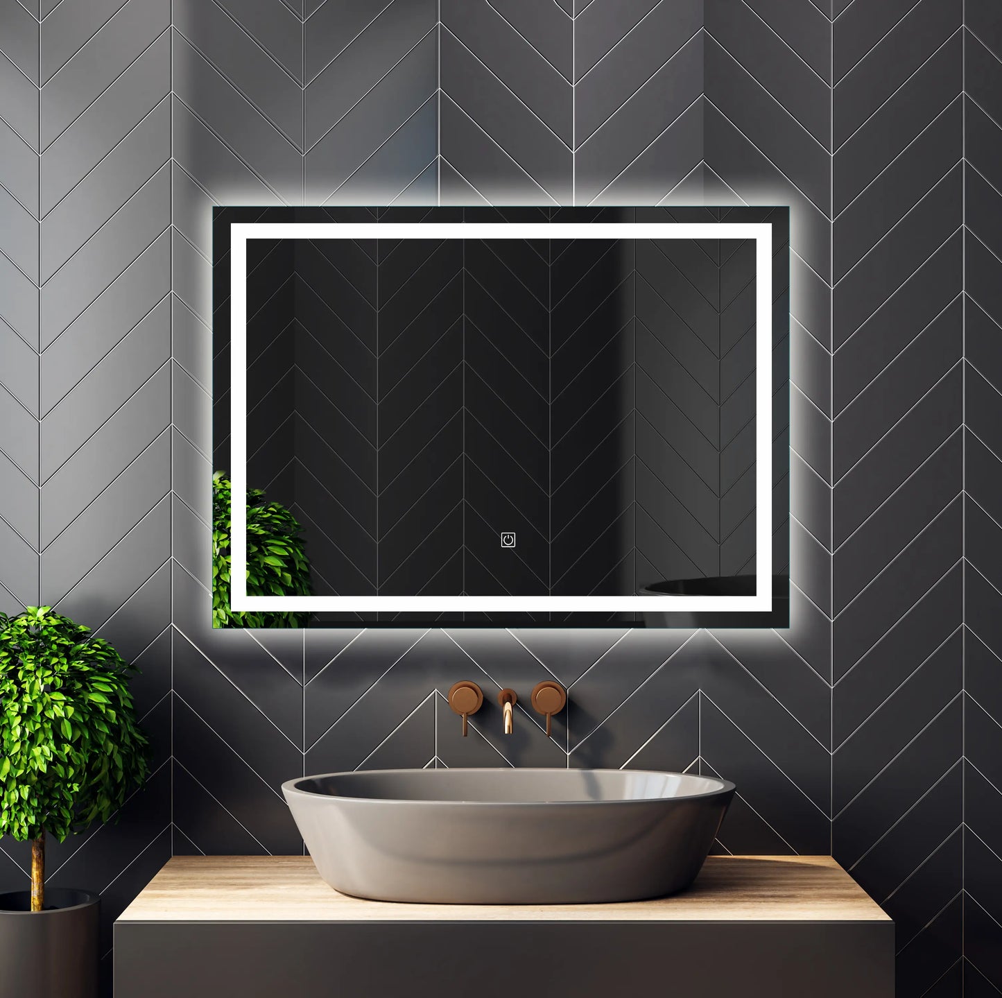 Miroir de maquillage de salle de bain rectangulaire sans cadre à montage mural éclairé par LED - 20x28 / 32x24 / 40x24