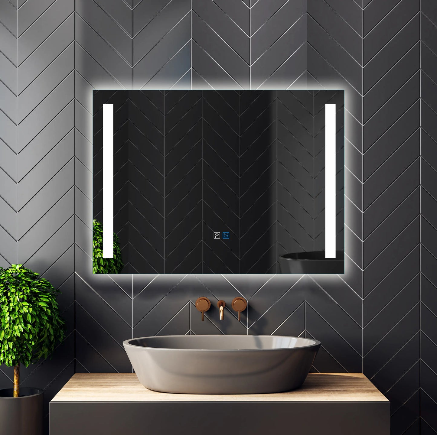Miroir de maquillage de salle de bain rectangulaire sans cadre à montage mural éclairé par LED - 20x28 / 32x24 / 40x24