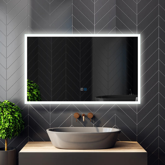 Miroir de maquillage de salle de bain rectangulaire sans cadre à montage mural éclairé par LED - 20x28 / 32x24 / 40x24