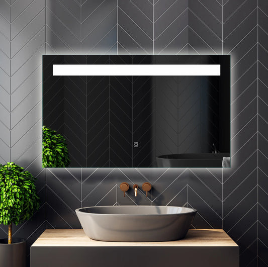 Miroir de maquillage de salle de bain rectangulaire sans cadre à montage mural éclairé par LED - 20x28 / 32x24 / 40x24