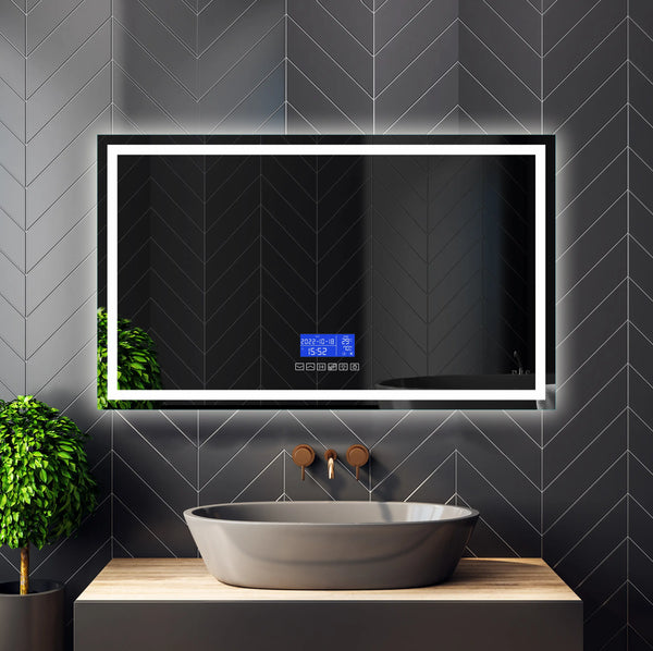 Bluetooth LED bathroom mirror with music, calls and anti-fog, rectangular