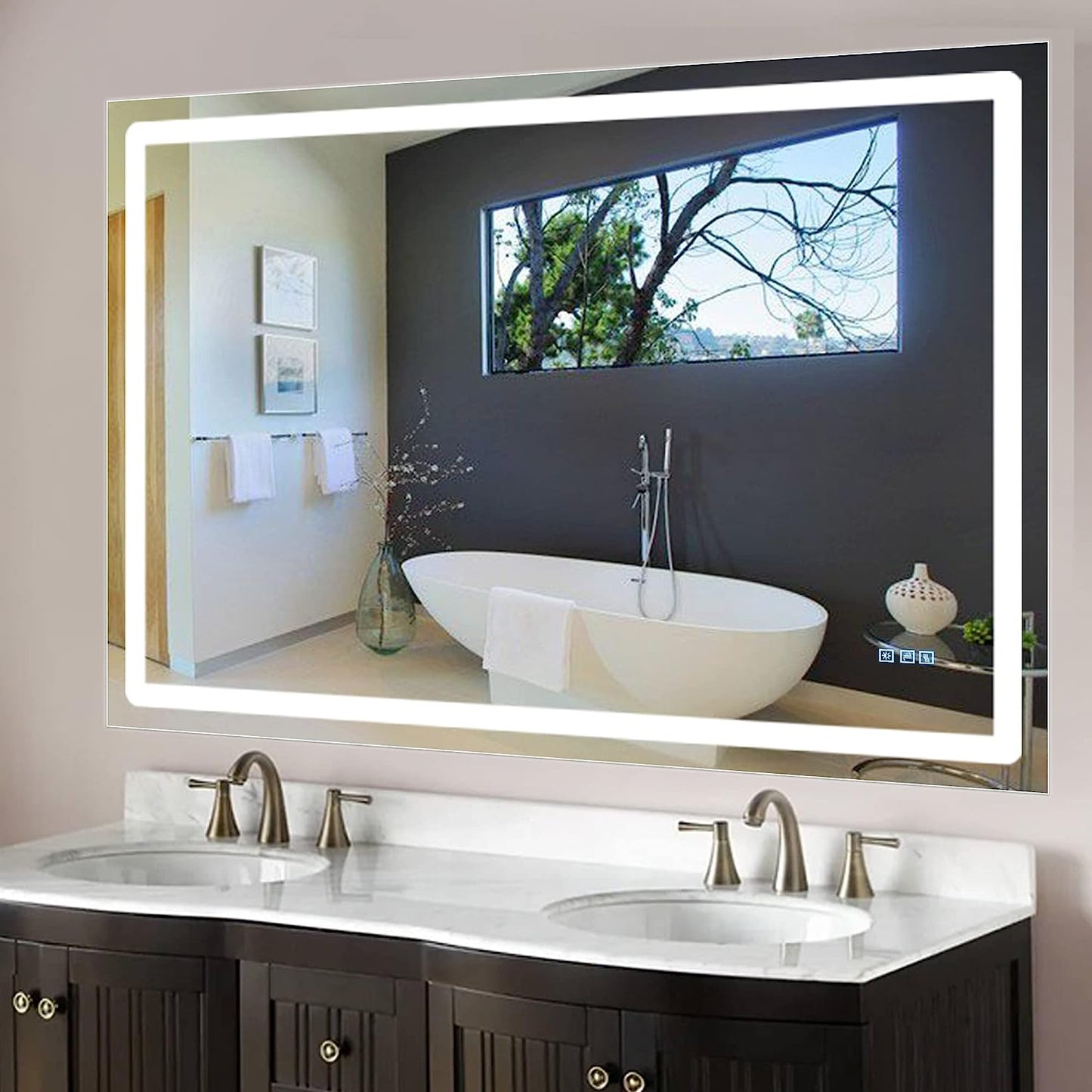 Led Lighted Bathroom Mirror Dimming Bathroom Vanity Mirror Touch Switch, Memory Function, Defogger, Wall Mirror with Lights (Horizontal or Vertical)