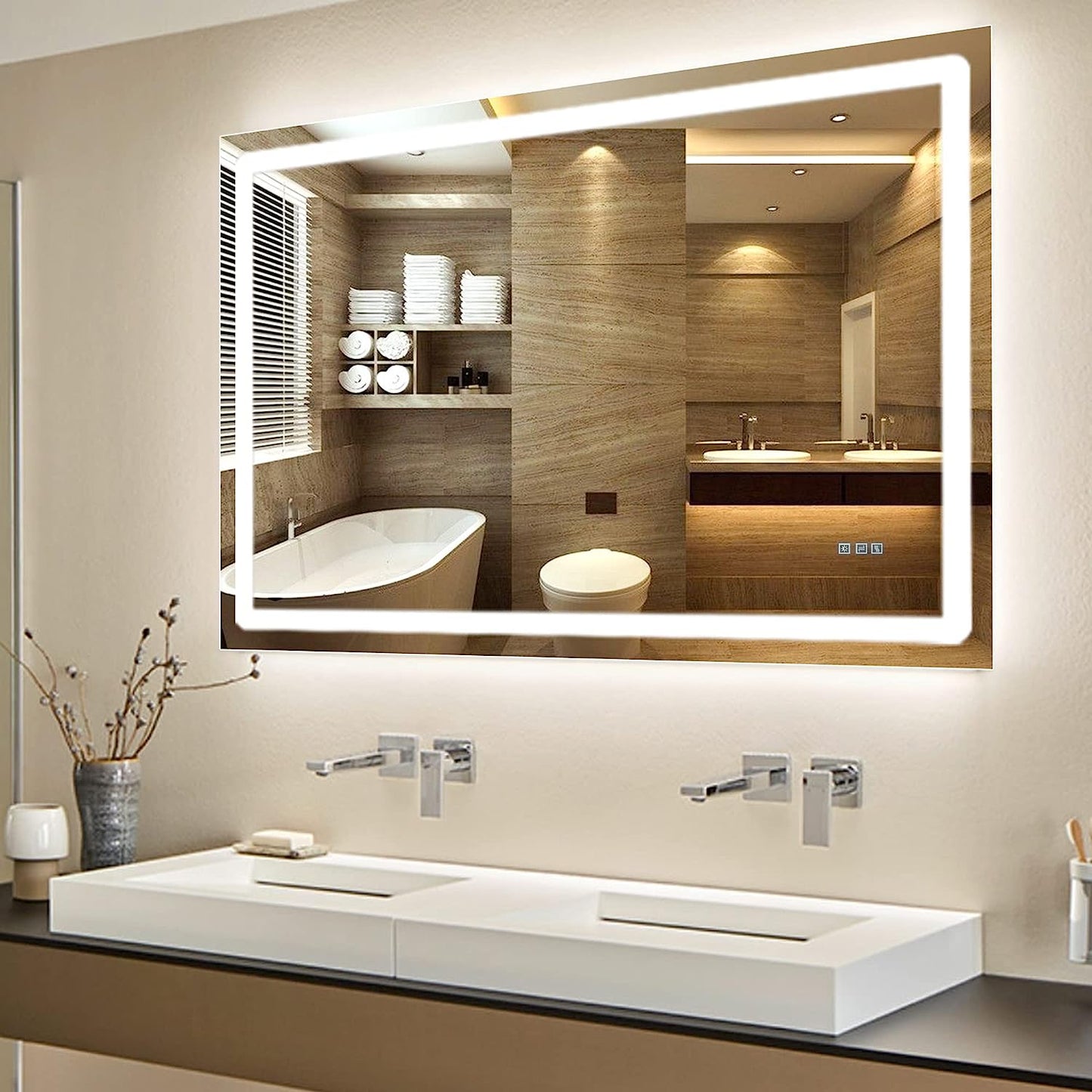 Led Lighted Bathroom Mirror Dimming Bathroom Vanity Mirror Touch Switch, Memory Function, Defogger, Wall Mirror with Lights (Horizontal or Vertical)