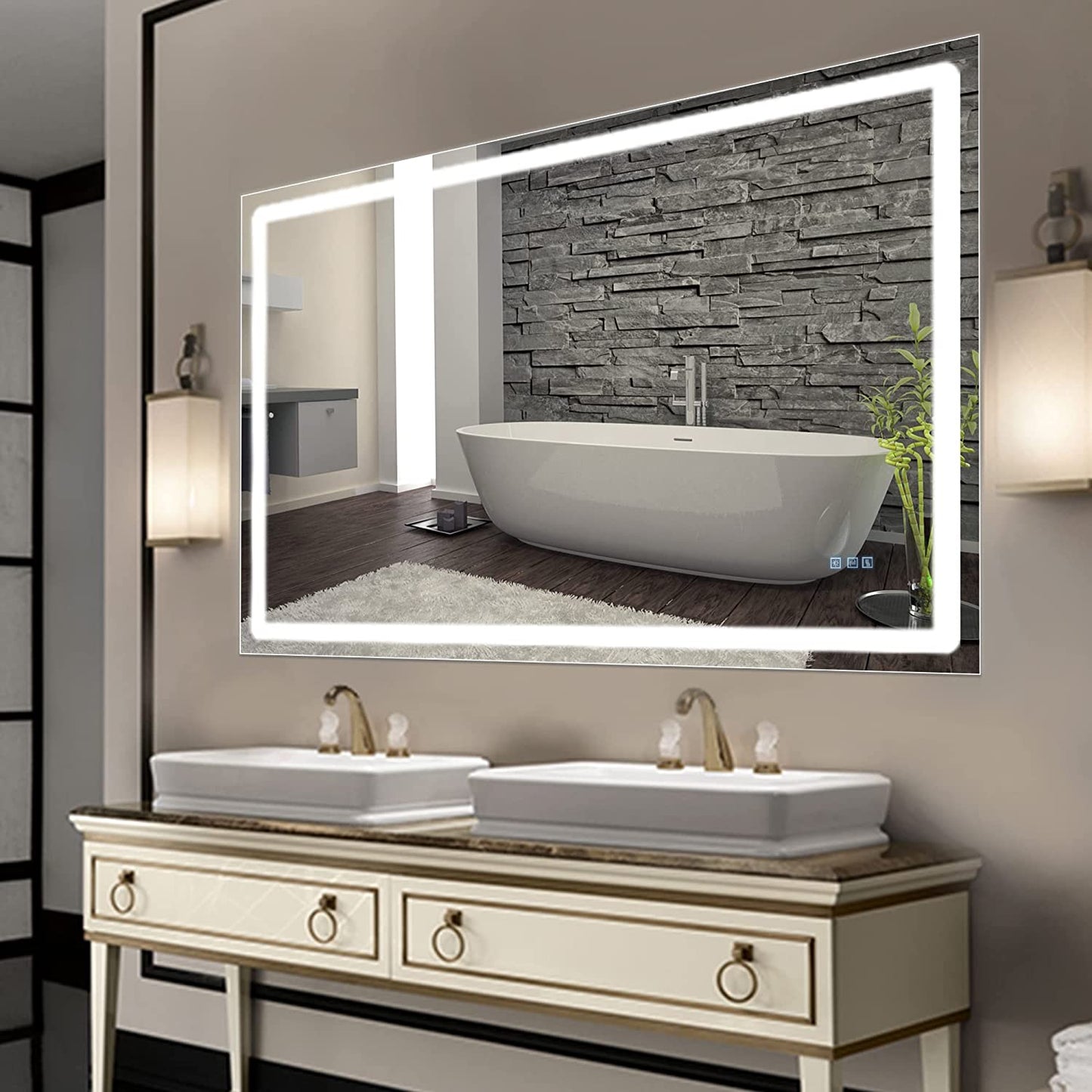 Led Lighted Bathroom Mirror Dimming Bathroom Vanity Mirror Touch Switch, Memory Function, Defogger, Wall Mirror with Lights (Horizontal or Vertical)