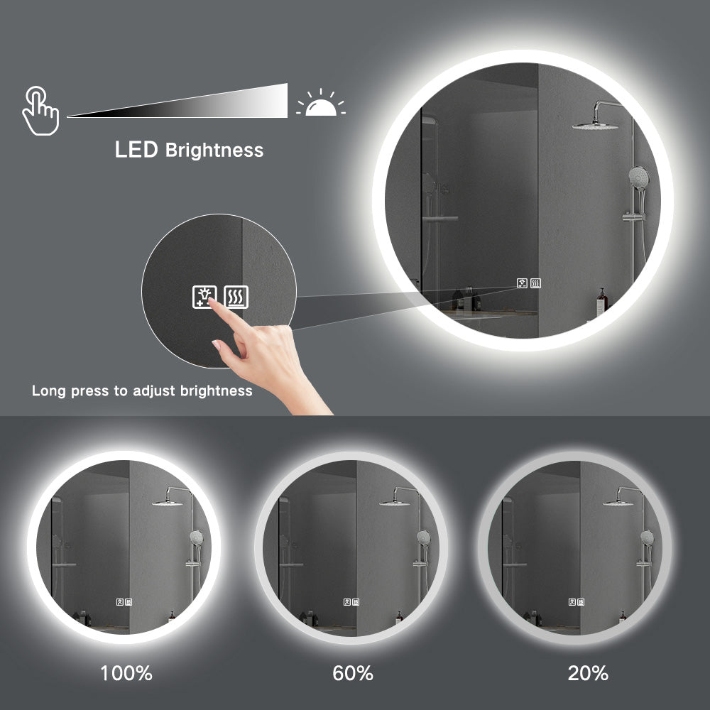 Miroir de maquillage de salle de bain rond sans cadre simple à montage mural de 24 "/ 32" à éclairage LED