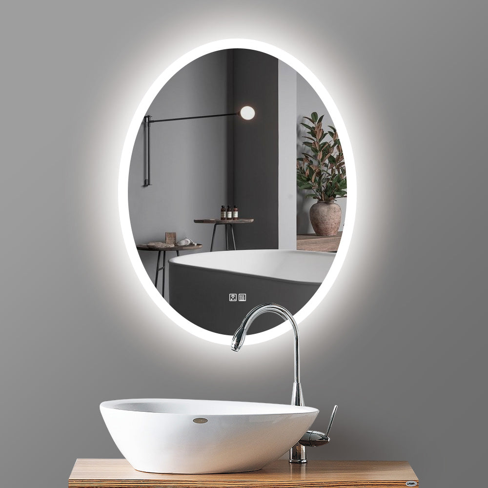 Miroir de maquillage de salle de bain ovale sans cadre à montage mural de 24"L x 32"H éclairé par LED