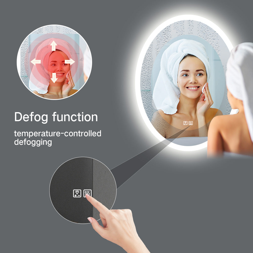 Miroir de maquillage de salle de bain ovale sans cadre à montage mural de 24"L x 32"H éclairé par LED