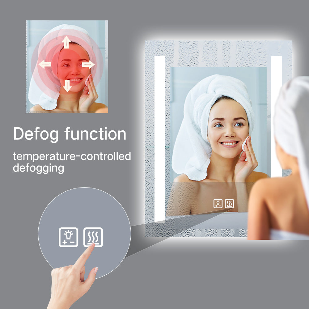 Miroir de maquillage de salle de bain rectangulaire sans cadre à montage mural éclairé par LED - 20x28 / 32x24 / 40x24