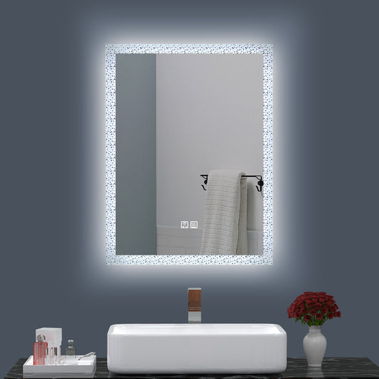 Miroir de maquillage de salle de bain rectangulaire sans cadre à montage mural éclairé par LED - 20x28 / 32x24 / 40x24
