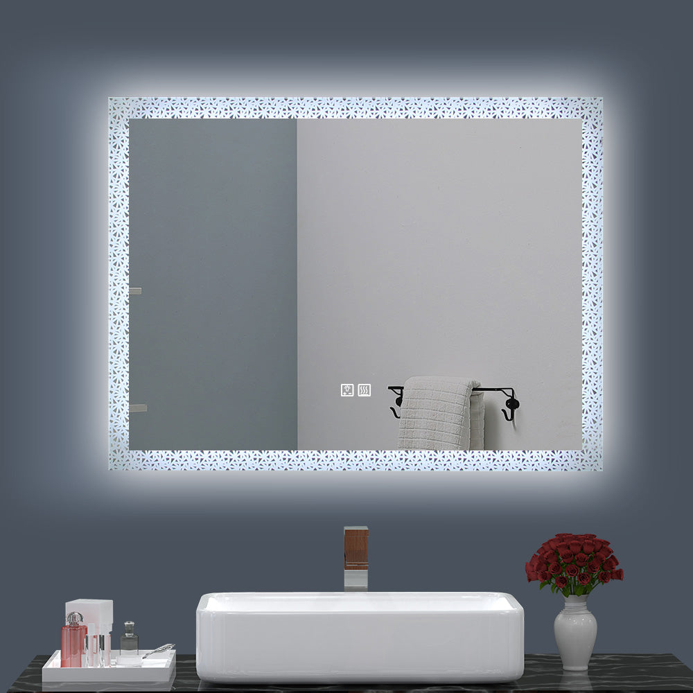 Miroir de maquillage de salle de bain rectangulaire sans cadre à montage mural éclairé par LED - 20x28 / 32x24 / 40x24