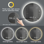 Miroir rond de vanité de salle de bain intelligent sans cadre à montage mural éclairé par LED de 24
