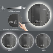Miroir rond de vanité de salle de bain intelligent sans cadre à montage mural éclairé par LED de 24