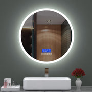 Miroir de maquillage de salle de bains d'appel de musique Bluetooth intelligent sans cadre fixé au mur éclairé par LED