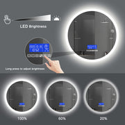 Miroir de maquillage de salle de bains d'appel de musique Bluetooth intelligent sans cadre fixé au mur éclairé par LED