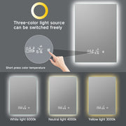 Miroir de maquillage de salle de bain intelligent sans cadre rectangulaire à montage mural éclairé par LED - 20x28 / 32x24 / 40x24