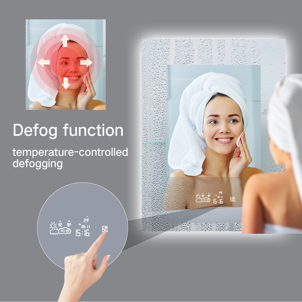 Smart Wifi Rectangle Vanity Mirror with Lights, Weather, Defogger
