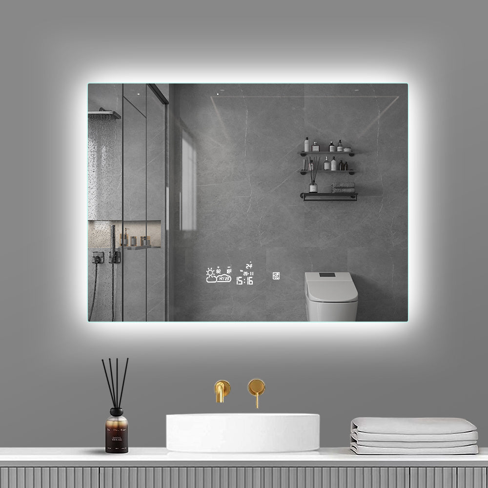 Smart Wifi Rectangle Vanity Mirror with Lights, Weather, Defogger