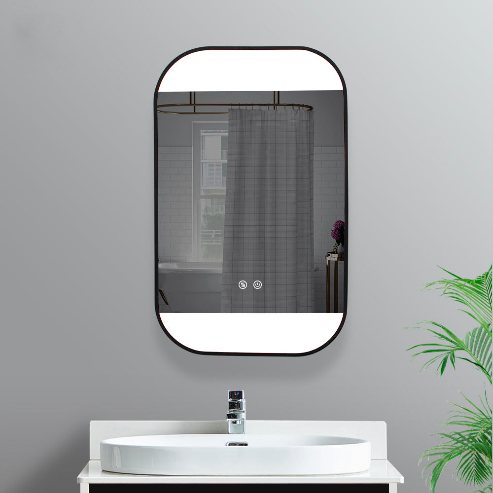 Miroir de salle de bain rectangulaire de style iPhone avec cadre noir de 20 po L x 32 po H éclairé à DEL