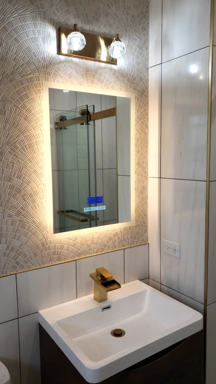 Same mirror, warm white glow