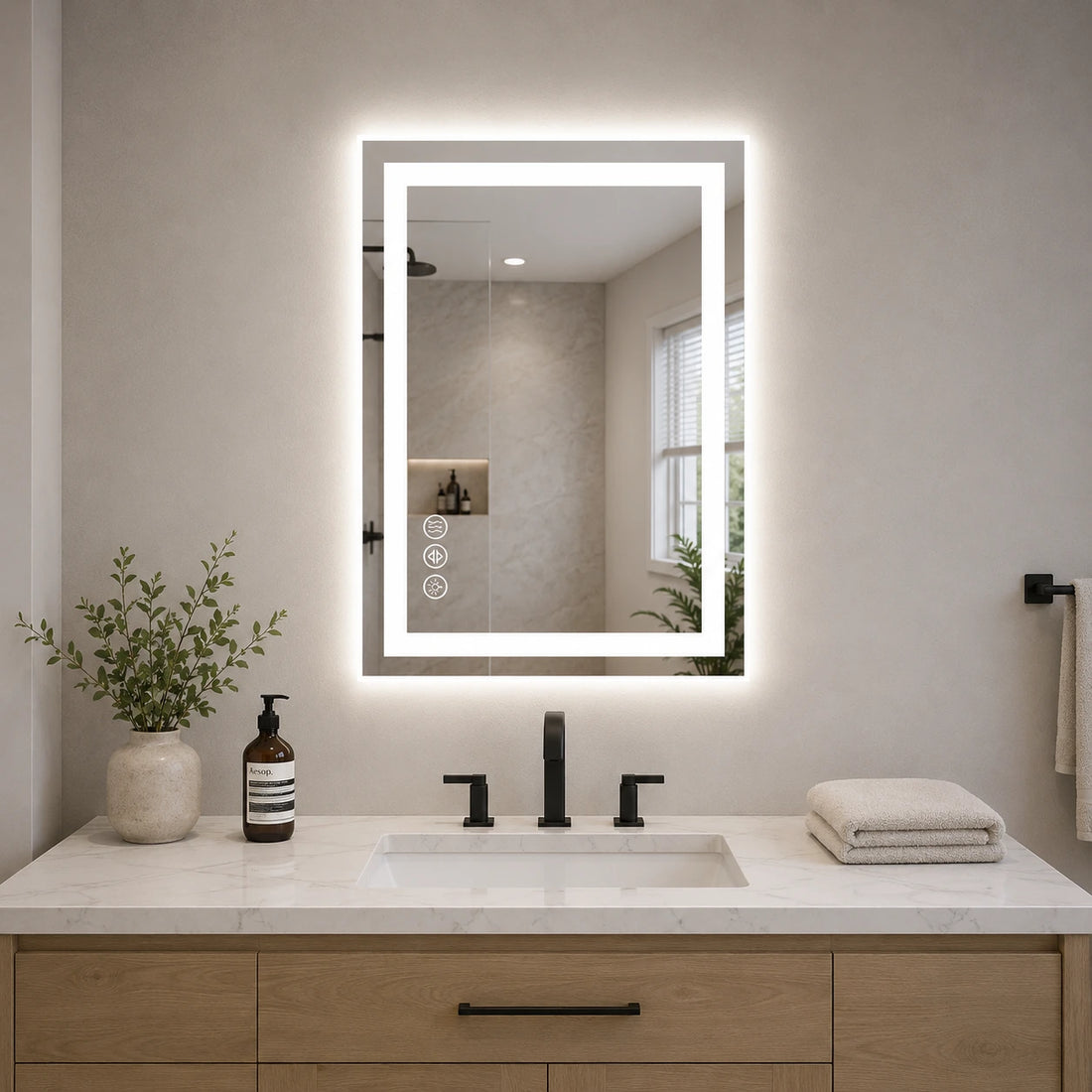 24"x 32" Smart Anti-Fog LED Bathroom Mirror with Lights and Front Light & Backlit, 3 Color Temperatures, Dimmable, Memory Function, Rectangle Modern Vanity Mirror