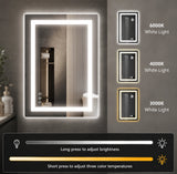 24"x 32" Smart Anti-Fog LED Bathroom Mirror with Lights and Front Light & Backlit, 3 Color Temperatures, Dimmable, Memory Function, Rectangle Modern Vanity Mirror
