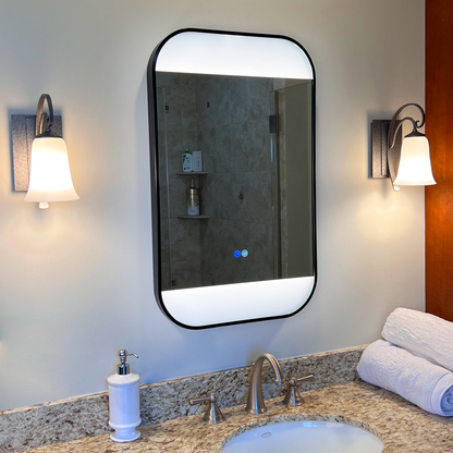 Miroir de salle de bain rectangulaire de style iPhone avec cadre noir de 20 po L x 32 po H éclairé à DEL