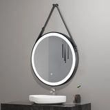 Miroir rond de meuble-lavabo de maquillage de salle de bain encadré noir à éclairage LED avec ceinture