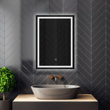 Miroir de maquillage de salle de bain rectangulaire sans cadre à montage mural éclairé par LED - 20x28 / 32x24 / 40x24