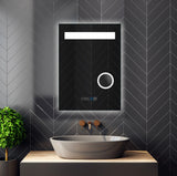 Miroir de salle de bain intelligent éclairé par LED / Horloge / Température / Grossissant 5x - 20x28 / 32x24 / 40x24