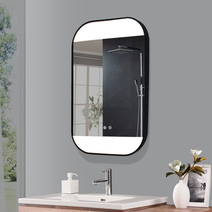 Miroir de salle de bain rectangulaire de style iPhone avec cadre noir de 20 po L x 32 po H éclairé à DEL