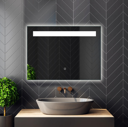 Miroir de maquillage de salle de bain rectangulaire sans cadre à montage mural éclairé par LED - 20x28 / 32x24 / 40x24