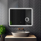 Miroir de salle de bain sans cadre mural éclairé à LED avec grossissement 5x - 20x28 / 32x24 / 40x24