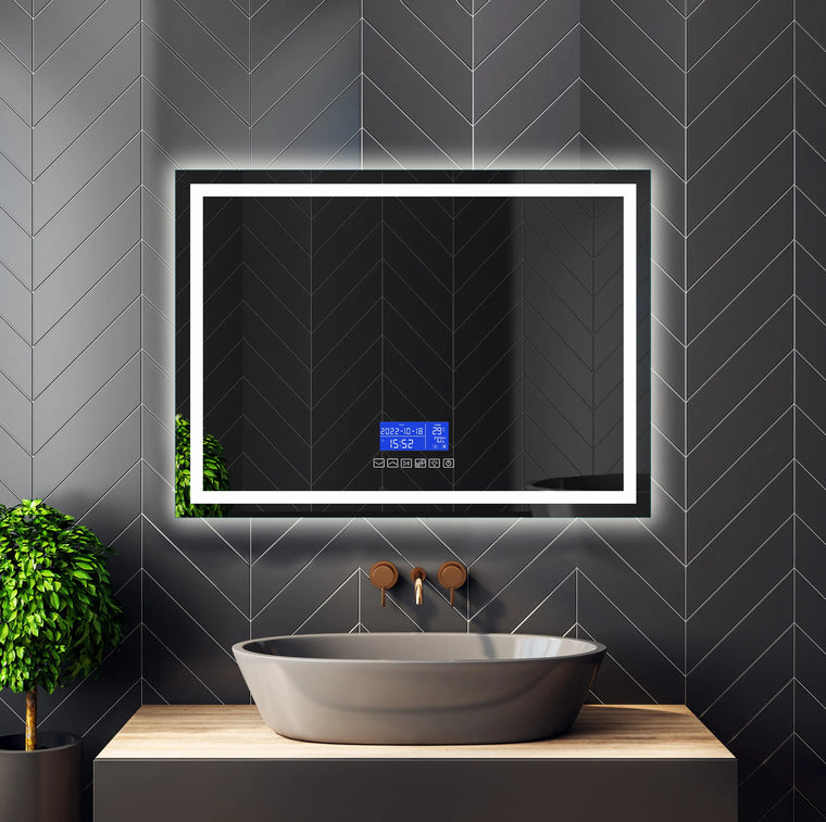 Bluetooth LED bathroom mirror with music, calls and anti-fog, rectangular
