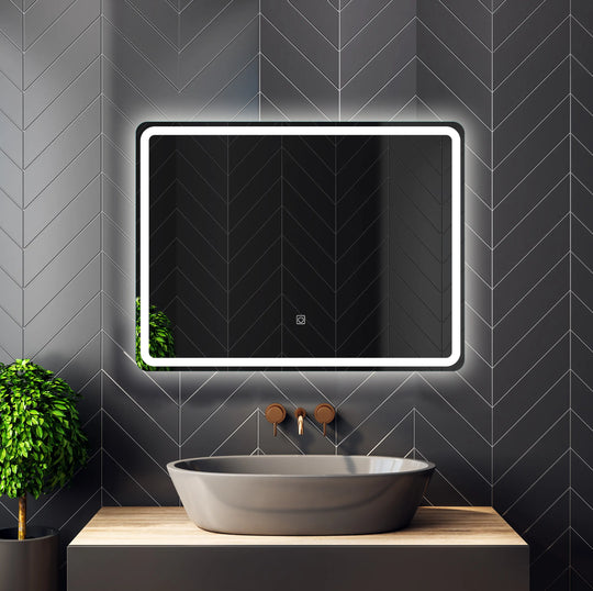 Miroir de maquillage de salle de bain rectangulaire sans cadre à montage mural éclairé par LED - 20x28 / 32x24 / 40x24