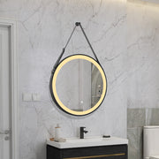 Miroir rond de meuble-lavabo de maquillage de salle de bain encadré noir à éclairage LED avec ceinture