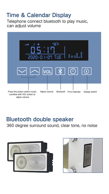 Miroir de maquillage de salle de bains d'appel de musique Bluetooth intelligent sans cadre fixé au mur éclairé par LED