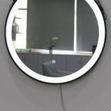 Miroir rond de meuble-lavabo de maquillage de salle de bain encadré noir à éclairage LED avec ceinture