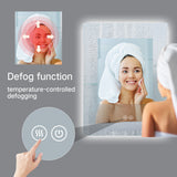 Black framed LED bathroom mirror 20x32 with anti-fog defogger