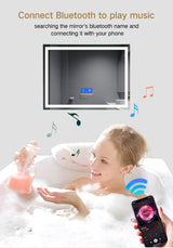 Bluetooth LED bathroom mirror with music, calls and anti-fog, rectangular