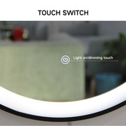 Miroir rond de meuble-lavabo de maquillage de salle de bain encadré noir à éclairage LED avec ceinture