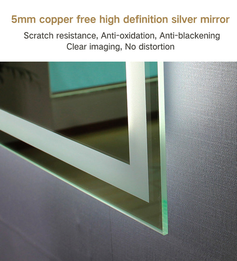Bluetooth LED bathroom mirror with music, calls and anti-fog, rectangular
