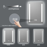 Miroir de maquillage de salle de bain rectangulaire sans cadre à montage mural éclairé par LED - 20x28 / 32x24 / 40x24