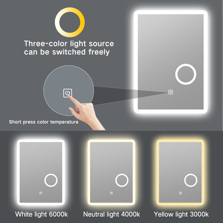 Miroir de salle de bain sans cadre mural éclairé à LED avec grossissement 5x - 20x28 / 32x24 / 40x24