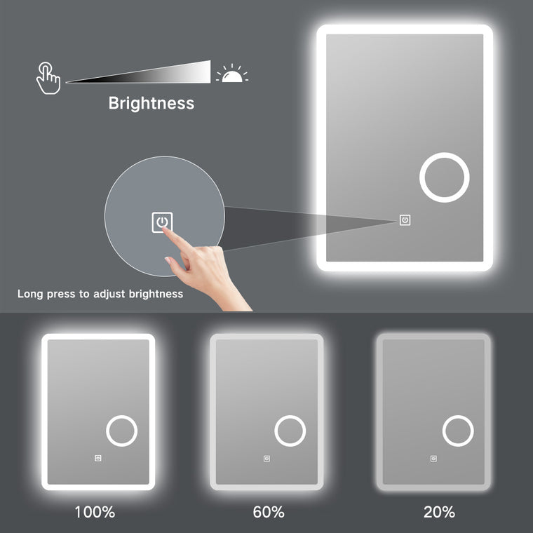Miroir de salle de bain sans cadre mural éclairé à LED avec grossissement 5x - 20x28 / 32x24 / 40x24