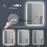 Miroir de maquillage de salle de bain rectangulaire sans cadre à montage mural éclairé par LED - 20x28 / 32x24 / 40x24