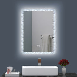 Miroir de maquillage de salle de bain rectangulaire sans cadre à montage mural éclairé par LED - 20x28 / 32x24 / 40x24
