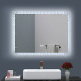 Miroir de maquillage de salle de bain rectangulaire sans cadre à montage mural éclairé par LED - 20x28 / 32x24 / 40x24