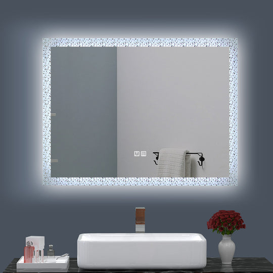 Miroir de maquillage de salle de bain rectangulaire sans cadre à montage mural éclairé par LED - 20x28 / 32x24 / 40x24