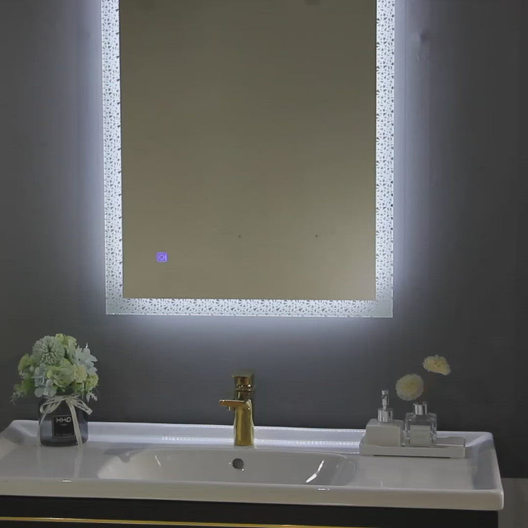 Miroir de maquillage de salle de bain rectangulaire sans cadre à montage mural éclairé par LED - 20x28 / 32x24 / 40x24